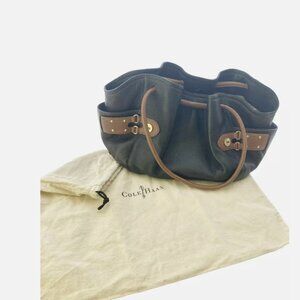 Cole Haan Black Pebbled Leather Double Handle Satchel Shoulder Bag Dust Bag